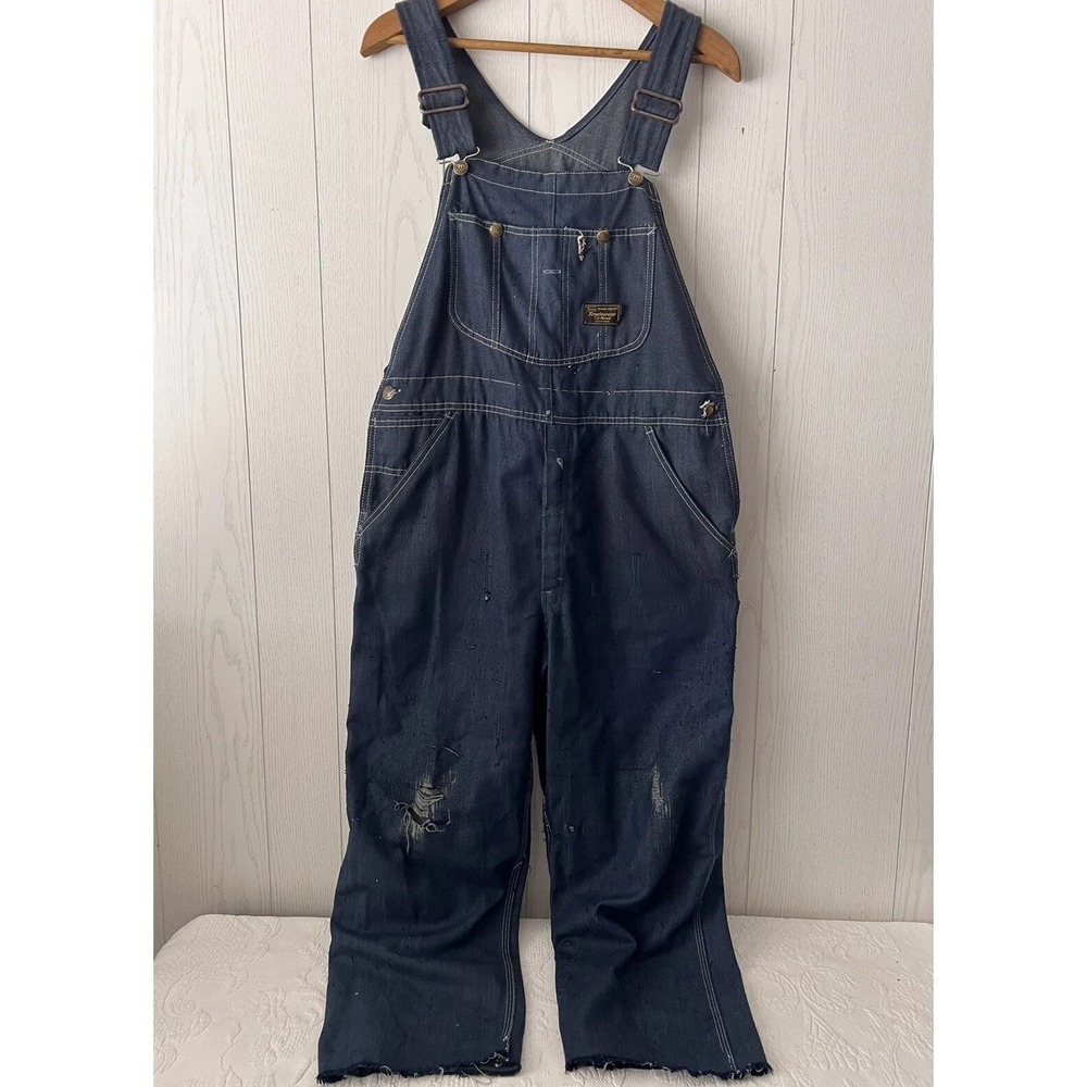 Vintage Sears Tradewear Overalls Union Made Dark Denim Cropped Workwear 38